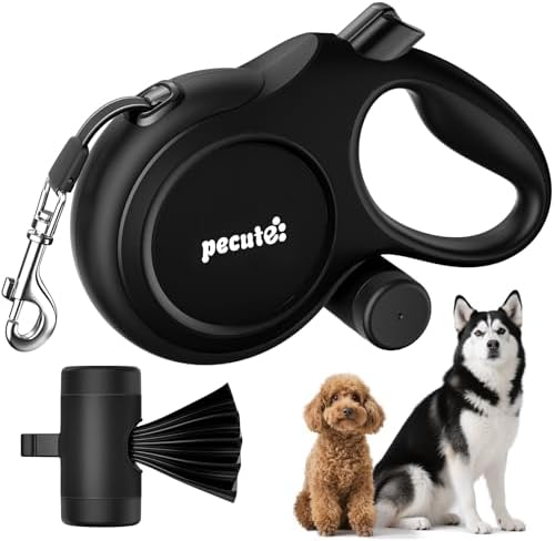 pecute Hundeleine 8m mit Kotbeutel-Set & Kotbeutelhalter für Hunde 15-50 kg | Rollleine für hunde Mittel & Große, 360°Anti-Verwicklung, Arbeitssparender Griff, dog leash, Grün