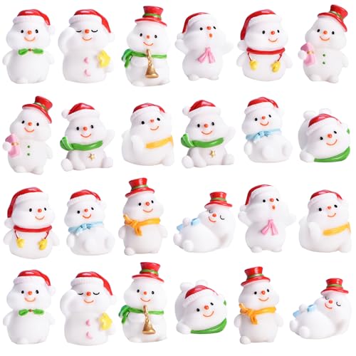 24-Piece Mini Resin Figurines Set Winter Snowman Miniature Ornaments for Dollhouses Home Christmas Decor and DIY Craft Projects