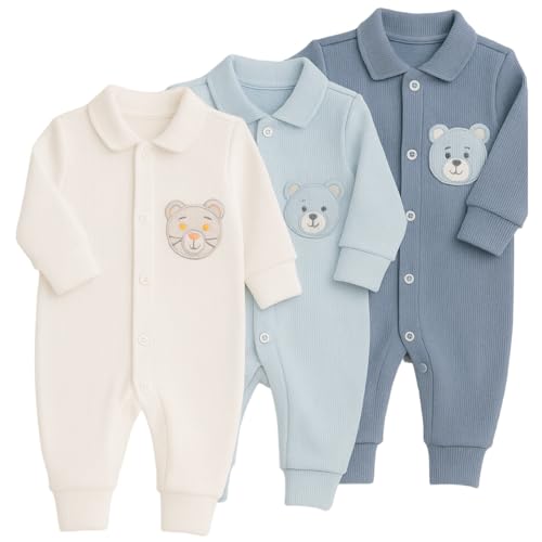 Kit 3 Macacao Para Bebe Canelado Bordado