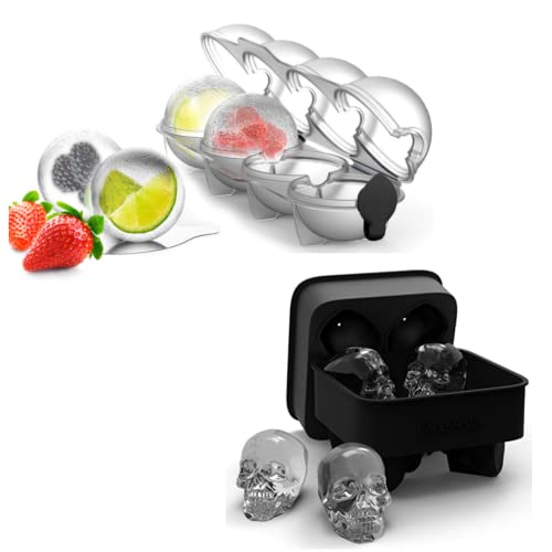Vellichor Set of Ice Maker Trays | Ball for Whisky and Spirits Novelty Skull Shape Mould Silicone Tray making Cubes in the Freezer Funny Parties Spheres (100634435)