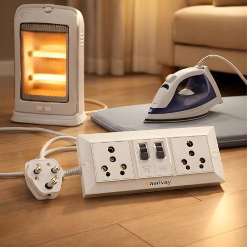 Image of Heavy Duty 16A Extension Board with Dual 16A MCB Switch | 1.5 sqmm 3 Core Cable | Power Strip for AC, Refrigerator & Microwave | Two 16 Amp Sockets (White) (7 Meter)