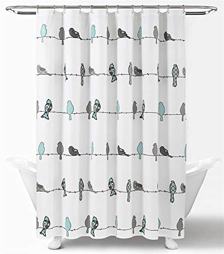 Lush Decor Rowley Birds Shower Curtain, 72” W x 72” L, Blue & Gray - Colorful Floral Bird Pattern - Whimsical & Playful Bird Shower Curtain - Farmhouse, Coastal, & Boho Bathroom Decor