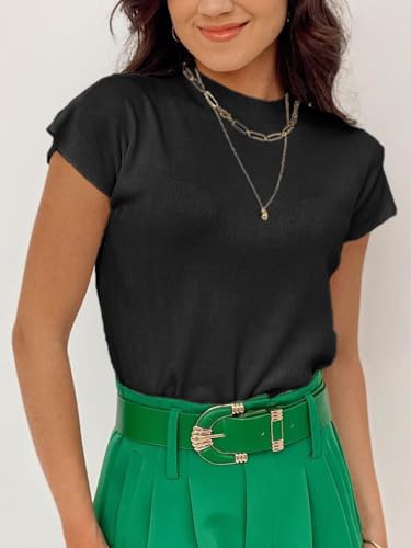 Saodimallsu Womens Short Sleeve Sweater Mock Neck Summer Casual Basic Knit Slim Fitted Pullover Tops Shirt4