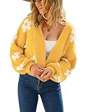 Jamron Women's Open Front Floral Cropped Cardigan Long Sleeve Knitted Cover Up Cardigan Yellow SN602C271 L
