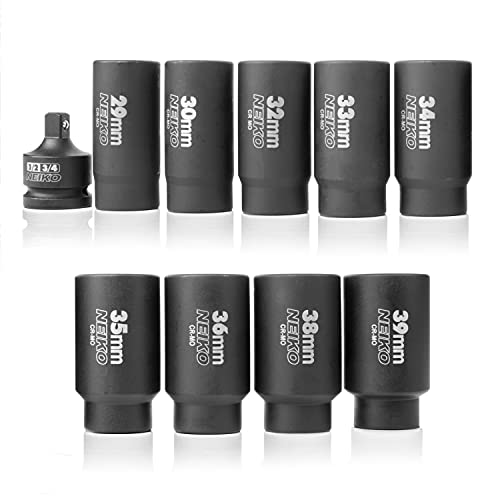 Neiko 02531A 10 Piece 12 Point Socket Set 1/2” Drive, Lug Nut Remover, Spindle Nut Socket, Axle Nut Socket Set, Metric 29-39Mm Socket 1/2 Drive Impact Set, Cr-Mo Impact Adapter, 3/4" -1/2” Reducer #TOP1