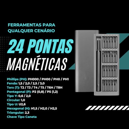 Conjunto Chave de Fenda Magnética 25 em 1 para Eletrônicos e Celulares - Ferramenta Completa e Compa