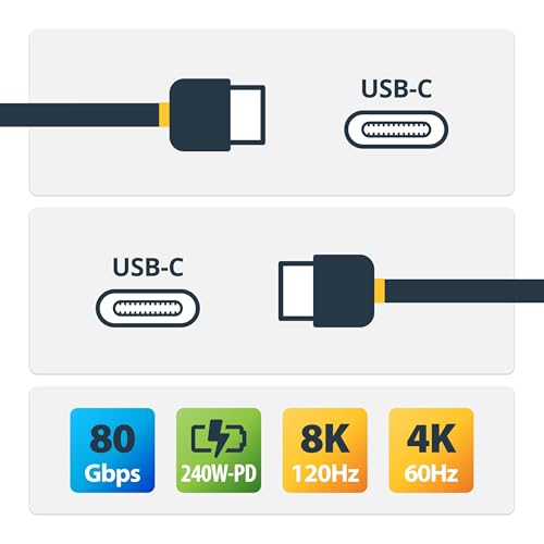 StarTech.com Câble USB4 de 1 5m 80 Gbit/ Câble USB C Certifié USB IF PD 8K 120 Hz4K 240 Hz DP2.1 DP80 Gaine en TPE Compatible Thunderbol - vue 3