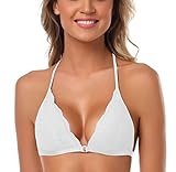 SHEKINI Women's Lace Bra Wireless Padded Triangle Bralettes for Women Front Closure Halter Bras for Women White