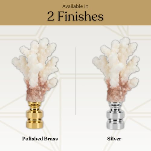 Image of Royal Designs, Inc. Sea Life Lamp Finial, Medium Coral, Two-Tone White, Polished Brass Base, Replacement Finial for Table or Floor Lamps, Set of 2