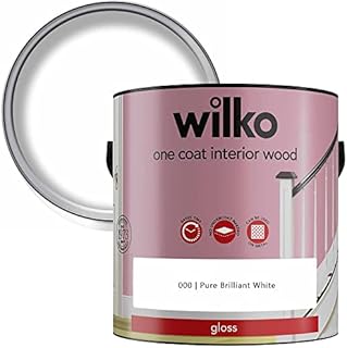 wilko Pure Brilliant White Gloss One Coat Interior Wood Paint, No Undercoat Required, Suitable for Interior and Exterior use, 2.5L