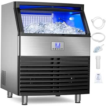 Commercial Ice Maker Machine 450LBS/24H, Under Counter Ice Machine, Upgrade Compressor 120LBS Storage Bin, Stainless Freestanding Commercial Ice Maker for Home Bar Cafe Office,Silver