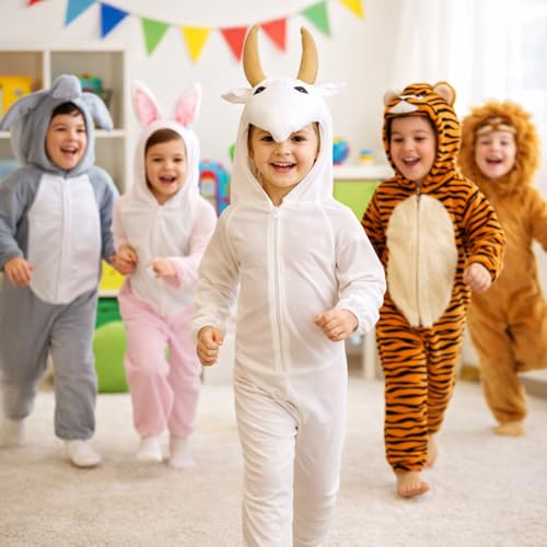 Image of Raj Costume Animal Fancy Dress Costume for Boys & Girls | Hooded Full Body Wildlife Zoo Animal Jumpsuit | Soft Costume for School Function, Fancy Dress, Halloween, Birthday, Cosplay & Role Play