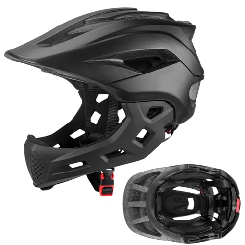 Casco de cara completa para niños – Junior Sports – Casco duradero para bicicleta | Fibra de poliéster – Efecto de protección resistente al patinaje, correa ajustable para la barbilla para scooters