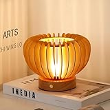 Baladais Tischlampe - Nachttischlampe Touch Dimmbar mit 3 Farben, Nachtlicht mit LED Glühbirne, Holzmaserung Tischlampen USB Aufladbar, Night Light Leselampe für Dekoration Wohnzimmer (Drahtlos)