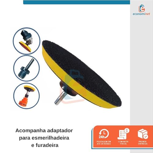 Kit Polimento de Vidros para Furadeira Esmerilhadeira com Base de Lixa 125mm e Disco Feltro de Lã 5