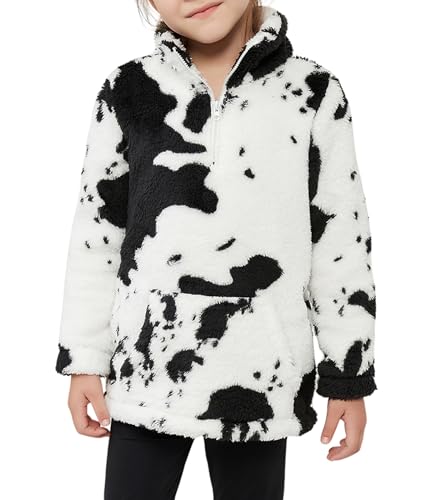 Image of EARKOHA Girls Cow Print Sherpa Fleece Jackets Fall Winter Outerwear