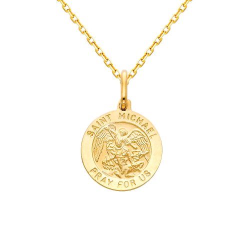 The World Jewelry Center 14K Real Yellow Gold Religious Saint Michael Medal Pendant With 1.2Mm Cable Chain Necklace - 20" #TOP8