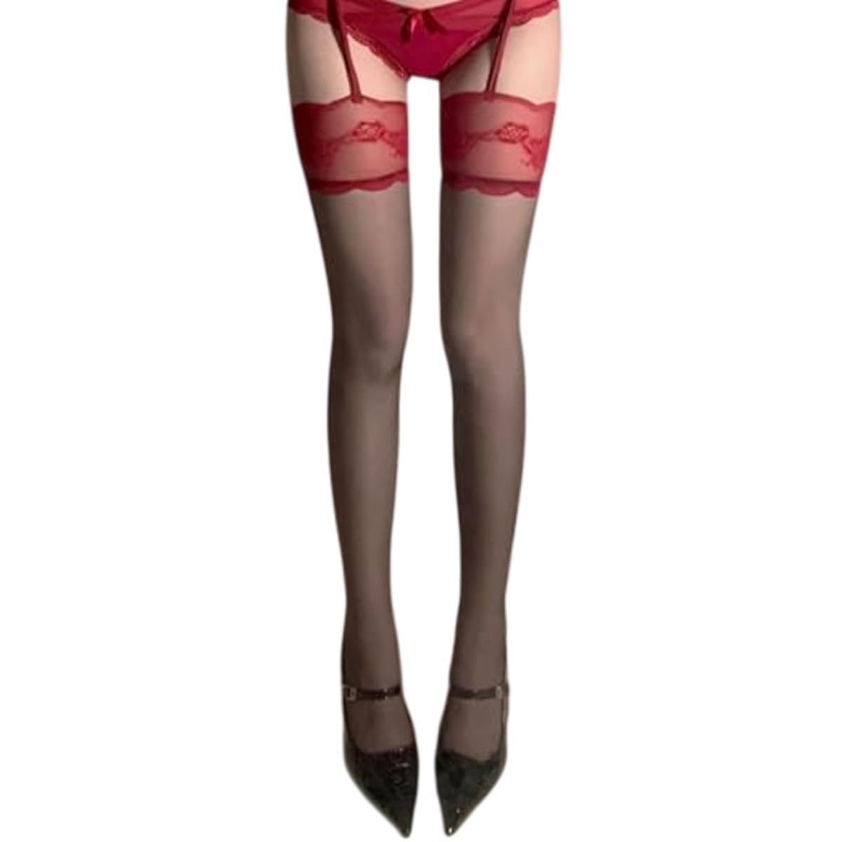 neska moda Women & Girls Lace Garter Belt and Sheer Nylon Pantyhose Stockings Lingerie Set (Black,Maroon)-STK300-picture-11