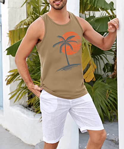 Image of Runcati Mens Workout Tank Tops Gym Sleeveless Shirts Palm Tree Vintage Style T-Shirt