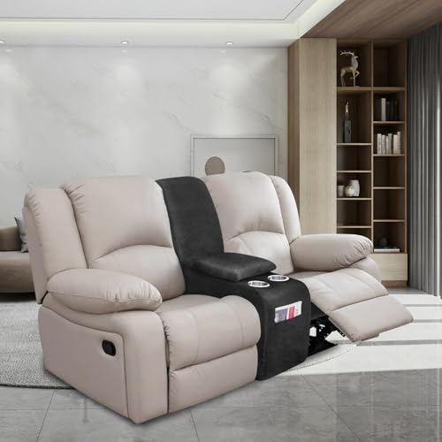 Image of molasofa Leather Like Additional Recliner Console Cover for Reclining Loveseat Covers Stretch Jacquard Middle Console Cover for Recliner Couch and Sofa Dark Grey
