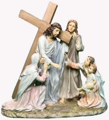 Estatua de Jesús con la cruz para altar familiar de Semana Santa