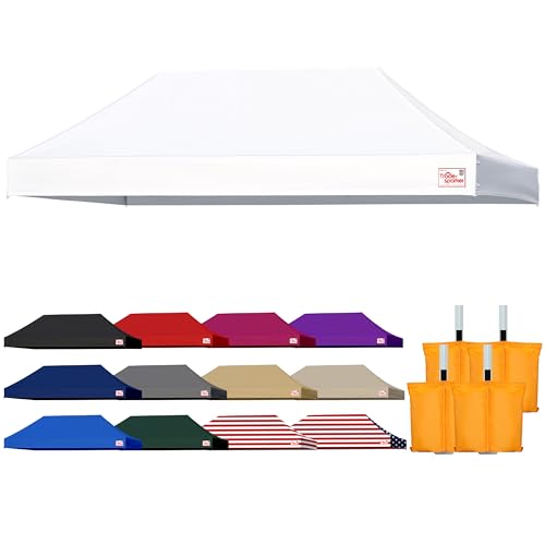 Tradesparker 10x20 Commercial Pop Up Canopy Replacement Top-Windproof D-Rings+Banner Grommets+Loop Pile Wall System Ez Canopy Cover ONLY-Frame/Side Walls NOT Included(White)