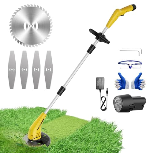 Aokia Electric Weed Wacker Cordless: Weed Trimmer Grass Cutter Lightweight,2.0Ah Battery Powered with Fast Charger, Lawn Mower Grass 2 Blade Types for Lawn, Garden, Yard, Yellow Aokia Electric Weed Wacker Cordless: Weed Trimmer Grass Cutter Lightweight,2.0Ah Battery Powered with Fast Charger, Lawn Mower Grass 2 Blade Types for Lawn, Garden, Yard, Yellow
