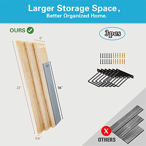 Floating Shelves, 24 Inches, Easy to Install, Wall Mounted, Set of 3, Rustic Wood for Décor, Storage for Living Room, Bathroom, Bedroom - Image 4