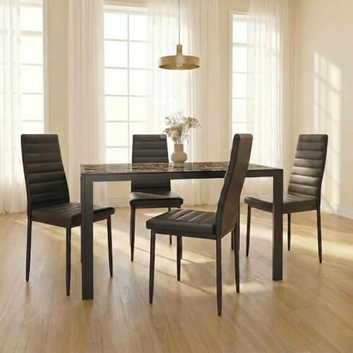 Gizoon 5 Piece Glass Dining Table Set, Kitchen Table and Chairs Set for 4