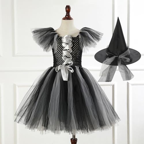 Toddler Girl Tulle Dress Little Girls Tutu Halloween Cosplay Party Dresses with Witch Hat for 2-12 Years2