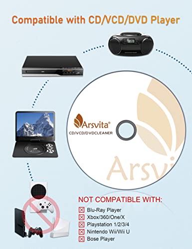 Arsvita Conjunto de limpeza de discos de limpeza de lentes a laser para leitor de CD/VCD/DVD, não co