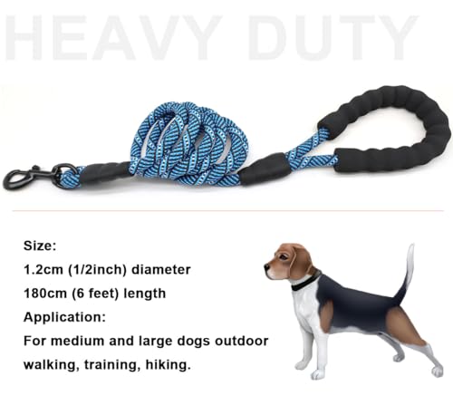 Image of MayPaw Heavy Duty Rope Dog Leash, 1 /2 inch x 6FT Nylon Pet Training Leash, Soft Padded Handle Thick Lead Leash for Large Medium Dogs (1 /2 inch 6ft, Blue)