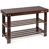 Homemaid Living Bamboo 3 Tier Shoe Rack Bench, Premium Shoe Organizer or Entryway Bench, Perfect for Shoe Cubby, Entry Bench, Bathroom Bench, Entryway Organizer, Hallway or Living Room (Brown)