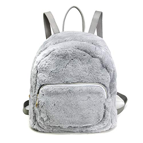 Me Plus Women's Soft Faux Fur Fuzzy Mini Backpack, Shoulder Bag Purse, Schoolbag (Grey) #TOP4