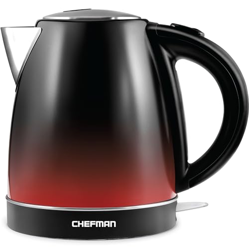 Chefman Electric Tea Kettle, Colour-Changing, Fast-Boiling, Auto Shut-Off, Cordless Pouring, Stainless Steel, BPA-Free Interior, 1.7 Litre Capacity, Black/Red