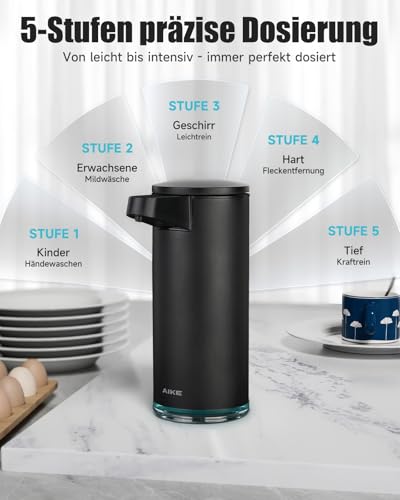 AIKE SensePro Seifenspender Automatisch, USB-C aufladbar, Edelstahl 380ml für Flüssigseife Schwarz Matt
