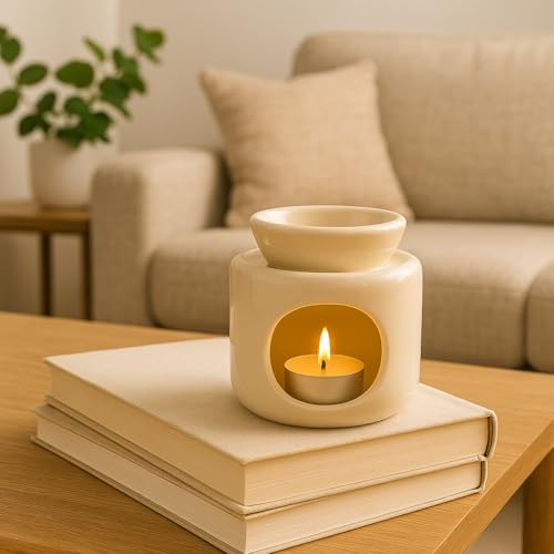 Image of Pure Source India Ceramic Oil Burner | Aroma Diffuser| Tealight Candle Holder for Essential Oils | Elegant Wax Melt Burner for Spa, Meditation & Diwali Decor | 30ml Capacity | 4 Inch