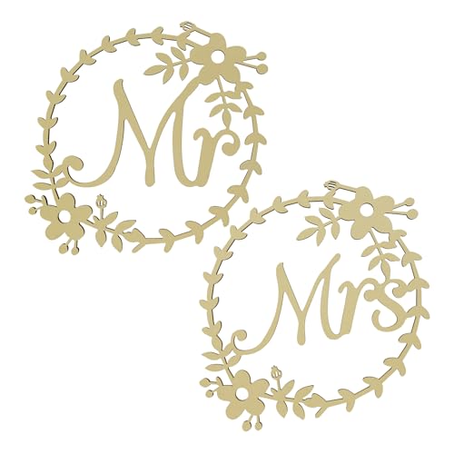 SHIDOW Mr and Mrs Rustic Chair Signs, Mr and Mrs Chair Signs for Wedding, Wedding Chair Signs for Bride and Groom, Wooden Hanging Chair Signs Wedding Photo Props (2Pcs)