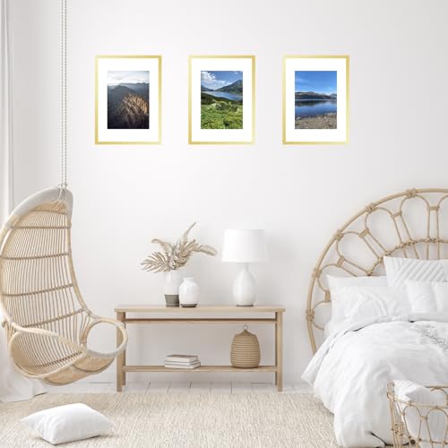 Image of JCJMY 11.7x16.5 A3 Picture Frame Gold with 8.3x11.7 A4 Mat, Display Photo 8.3x11.7 with Mat or 11.7 x 16.5 Without Mat, Wall Hanging Large Frame with Plexiglass, Gold