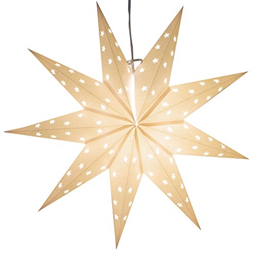 Hometown Evolution, Inc. 9-Pointed White Paper Star Lantern with 12 Foot Power Cord Included, Modern Style, Eco-Friendly