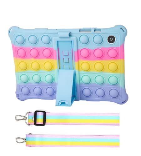 Pop Case for Galaxy Tab A8 10.5" Kids Girls Boys, UFAINEI Fidget Push Bubble Tablet Case Rainbow Cover with Kickstand, Shoulder Strap and Pencil Holder for Samsung Galaxy Tab A8 10.5 inch