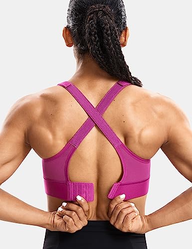 Image of SYROKAN Womens' Sports Bra High Impact Support Zip Front Adjustable Large Bust Racerback Wirefree Padded