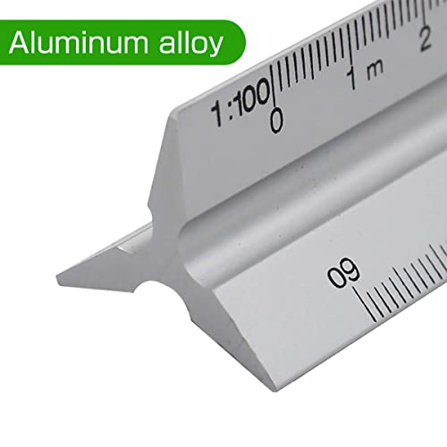 Tuloka Maßstab Lineal, Dreikantmaßstab aus Aluminium Architektonisches Lineal 2 Stücke 1:20 1:25 1:50 1:75 1:100 1:150 und 1:100 1:200 1:250 1:300 1:400 1:500