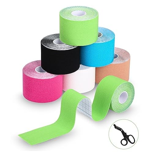 TIDEVAN 6 Rollen Tape Sport (5m x 5cm) Kinesiotapes Hautfreundliche Tapes Kinesiologie Tape mit Spezielle Schere, Wasserfeste Kinesiotape für Knie, Schulter und Ellenbogen, Muskelstraffende Bänder