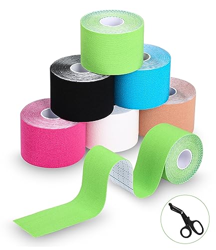 TIDEVAN 6 Rollen Tape Sport (5m x 5cm) Kinesiotapes Hautfreundliche Tapes Kinesiologie Tape mit Spezielle Schere, Wasserfeste Kinesiotape für Knie, Schulter und Ellenbogen, Muskelstraffende Bänder