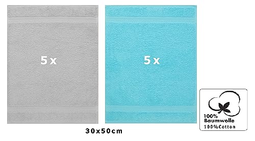 Betz Pack of 10 Guest Towels PREMIUM 100% Cotton 30x50 cm (silver grey & turquoise), Silver Grey/Turquoise - Image 2