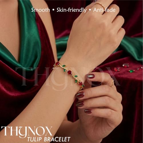 Image of THYNOX Tulip Bracelet for Women Stylish | Gold Plated Crystal Floral Jewellery | Adjustable Chain Wrist for Women & Girls Stylish | Elegant Tulip Bracelet for Women, Party & Daily Wear Accessory