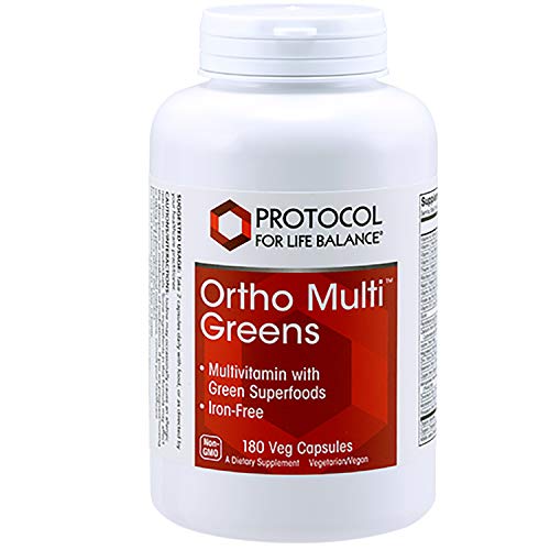 Protocol For Life Balance - Ortho Multi Greens - Multivitamin with Green Superfoods, Mix of Organic Spirulina, Chlorella, Alfalfa, Green Tea Extract, and More (Iron-Free) - 180 Veg Capsules