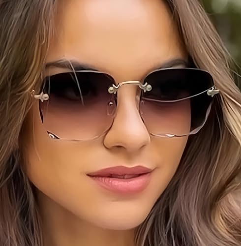 Óculos De Sol Feminino Quadrado Dourado Grande Sem Aro Square Degradê