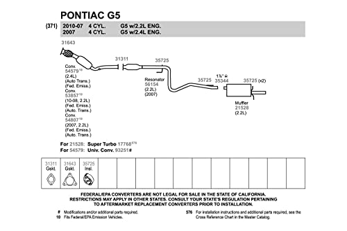 Walker 56154 Direct Fit Exhaust Resonator and Pipe Assembly for Chevrolet Cobalt